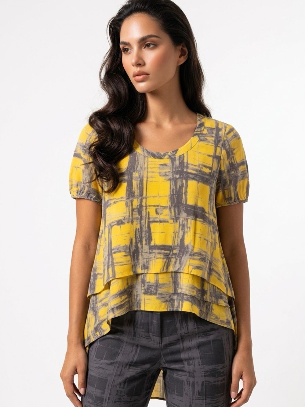 VERA WANG | Layered Detail Silk Blouse Yellow Sz 6